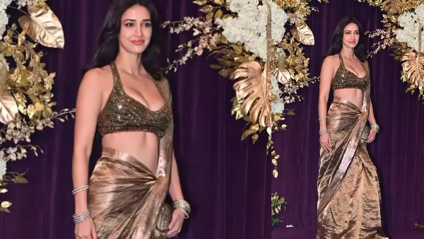 ब्राउन ऑर्गेंजा साड़ी में बोल्ड लगी दिशा पाटनी