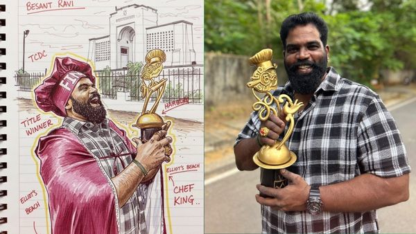 Winning Moment: Besant Ravi Lifts the Top Cooku Dupe Cooku Season 2 Trophy