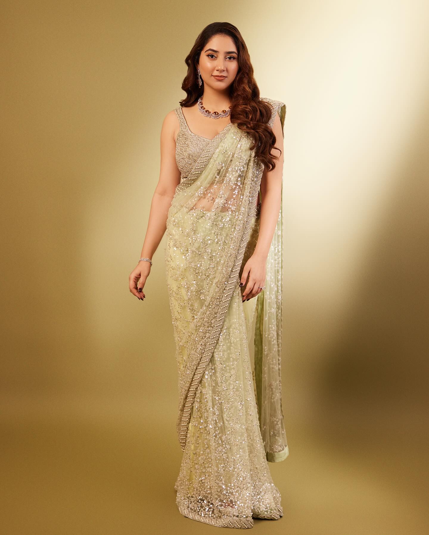 Net Saree with Pearl Work 