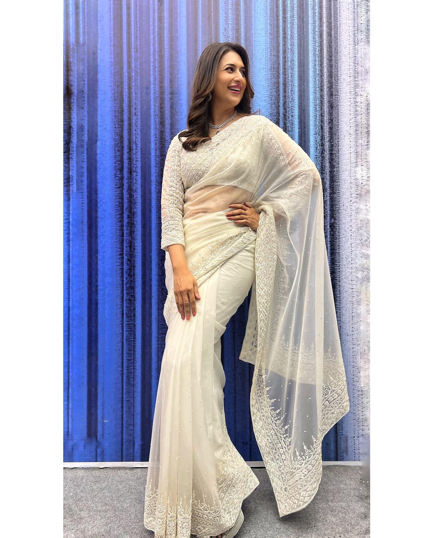 White Net Embroidered Saree 