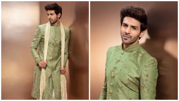ग्रीन शेरवानी में हैंडसम दिखे कार्तिक आर्यन