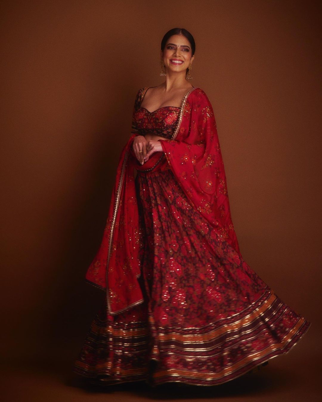 Red Lehenga With Floral Embroidery