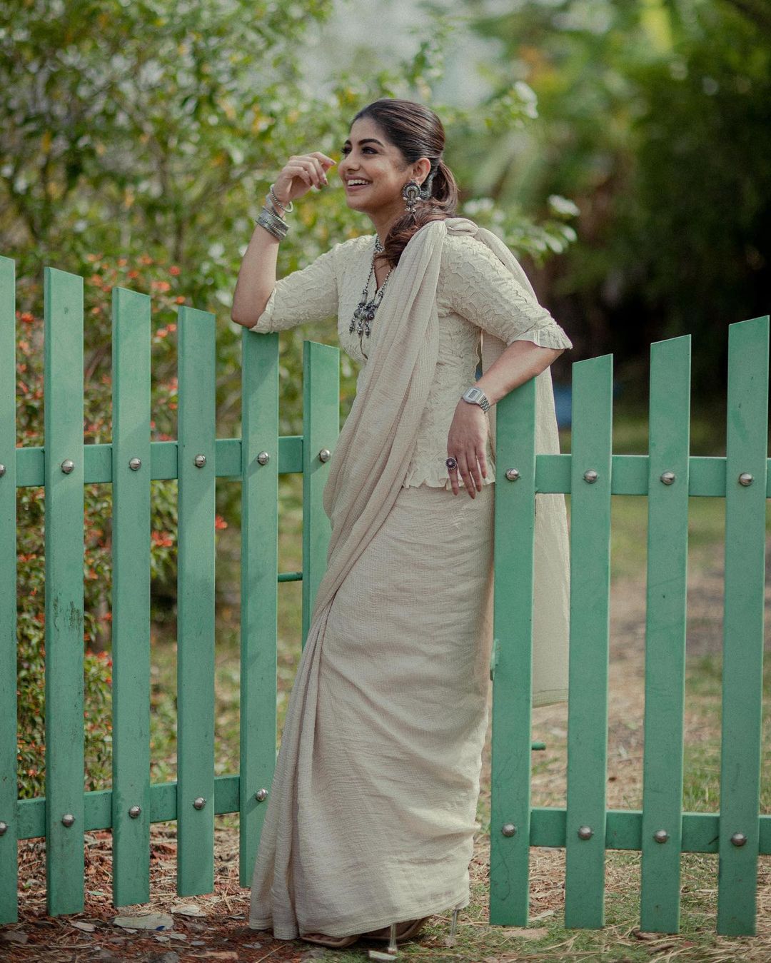Classy in White Cotton Embroidered Saree