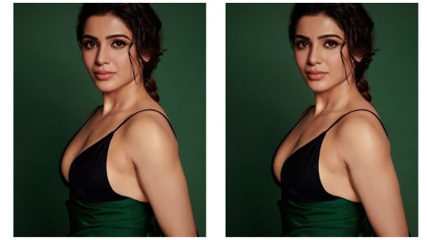 डीपनेक ब्लैक ग्रीन गाउन में सामंथा का जलवा