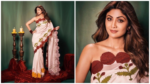 क्रीम कलर की साड़ी में शिल्पा शेट्टी