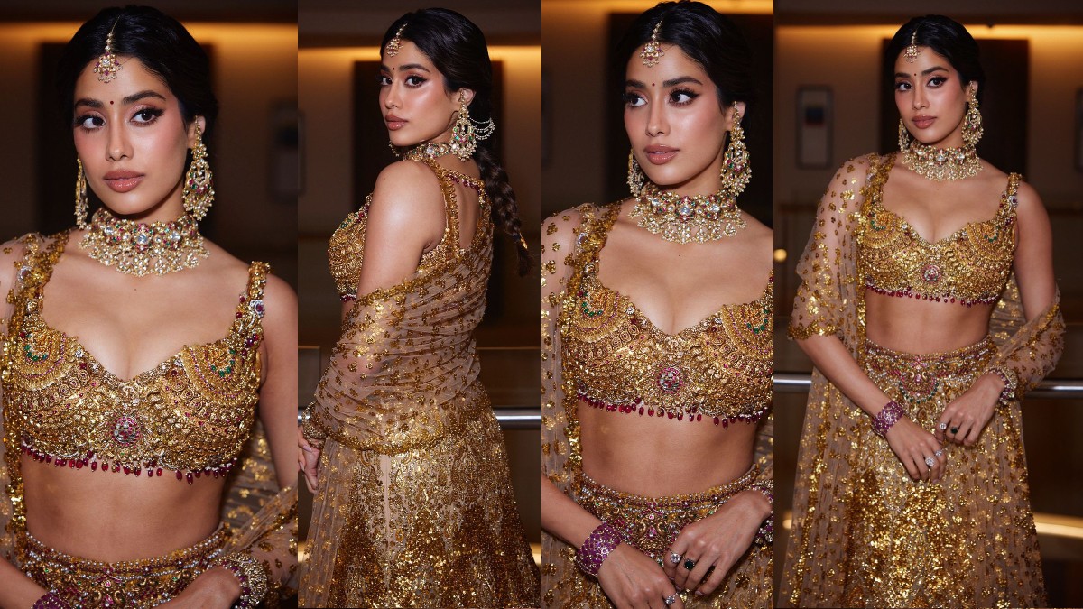 जाह्नवी कपूर का शानदार लुक! अनंत-राधिका की शादी में सोने के ब्लाउज ने लूटी महफिल
