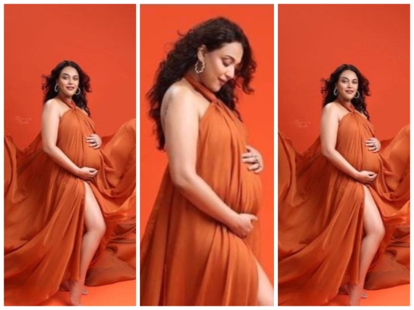 भगवा रंग के कपड़ो में स्वरा भास्कर का प्रेग्नेंसी फोटोशूट