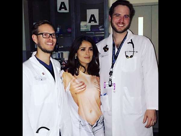 Actress Salma Hayek rushed to hospital wearing inappropriate shirt Actress Salma Hayek rushed to hospital wearing inappropriate shirt