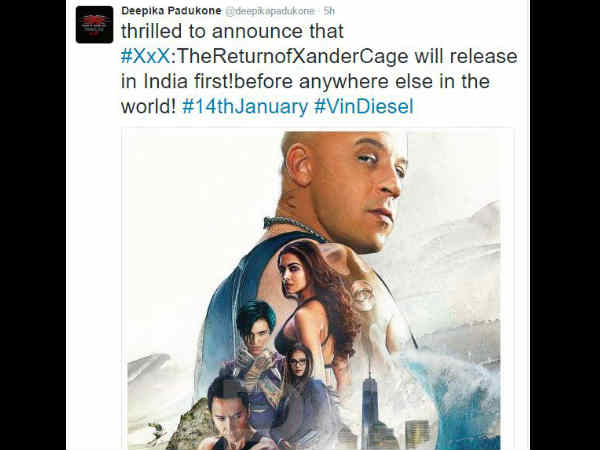 Deepika’s xxx Return of Xander Cage to release in India First Deepika’s xxx Return of Xander Cage to release in India First
