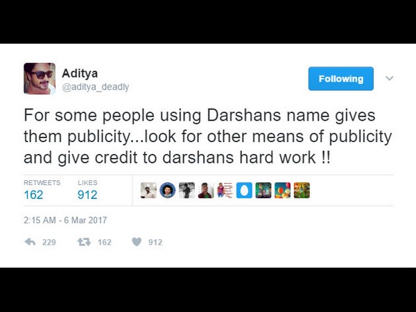 ಆದಿತ್ಯ ಮಾಡಿರುವ ಟ್ವೀಟ್.....