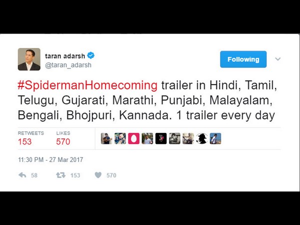 ಪತ್ರಕರ್ತ ತರಣ್ ಆದರ್ಶ ಟ್ವೀಟ್!