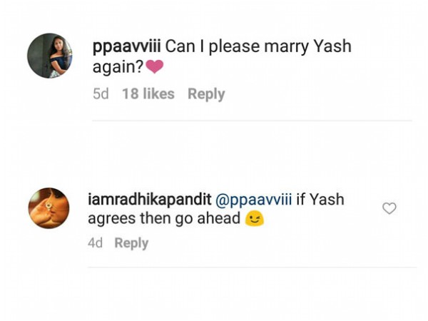 Radhika Pandit crazy gave replay to Yash fan comment 