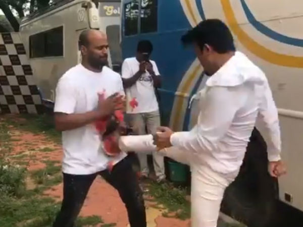 ಕಿಕ್ ಮೂಲಕ ಕಲ್ಲಂಗಡಿ ಹೊಡೆದ ಗಣೇಶ್