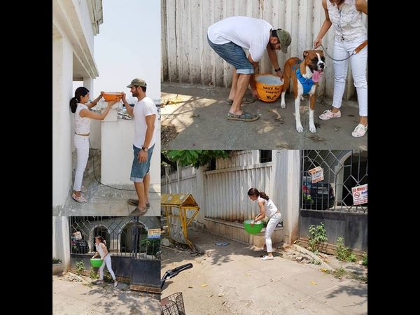 diganth and Aindrita kept water bowls for birds to save birds from Summer