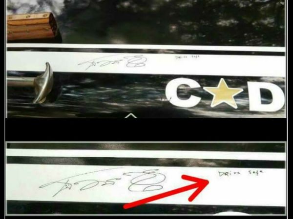 Challenging star darshan autograph on fan jeep