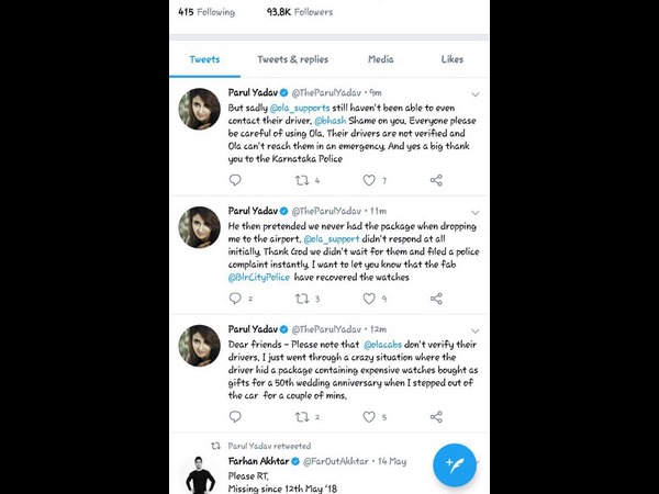 Parul has filed a police complaint against the Ola Company and the Driver Parul has filed a police complaint against the Ola Company and the Driver