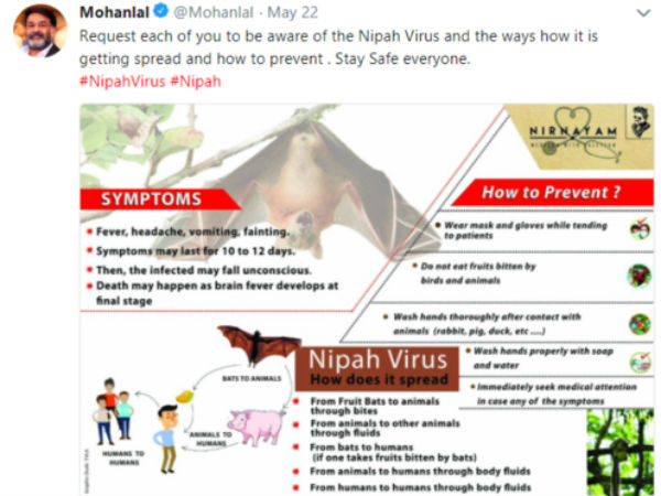  Mohan Lal has begun to raise awareness about the Nipah virus 