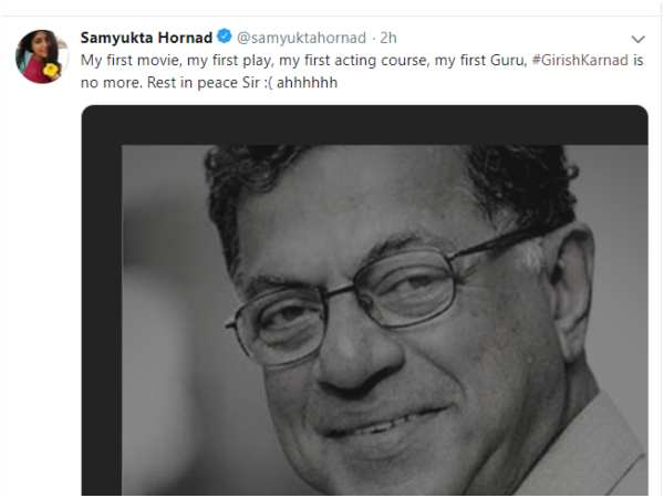 samyukta hornad condolence for writer girish karnad death samyukta hornad condolence for writer girish karnad death