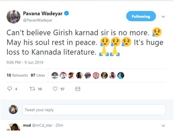 Simple Suni and Pawan Wodeyar condolence for Senior actor and Director Girish Karnad