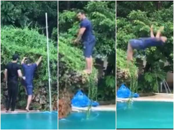 Salman Khan has been sharing video a jumping into a pool Salman Khan has been sharing video a jumping into a pool