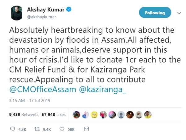 2 ಕೋಟಿ ನೀಡಿದ ಅಕ್ಷಯ್ ಕುಮಾರ್