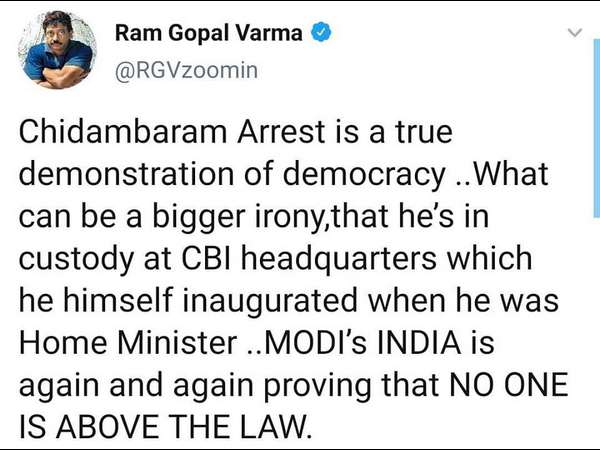 Ram Gopal Varma Tweets About Chidambaram