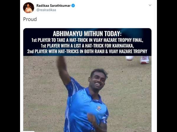 Raadhika Sarathkumar Wish To Abhimanyu Mithun