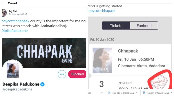 Netizens Cancelled Their Ticket For Chhapaak As Deepika Support JNU Student Netizens Cancelled Their Ticket For Chhapaak As Deepika Support JNU Student