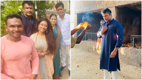 Actor Darshan Visit Thirunallar Shani Temple In Tamilnadu With His Wife