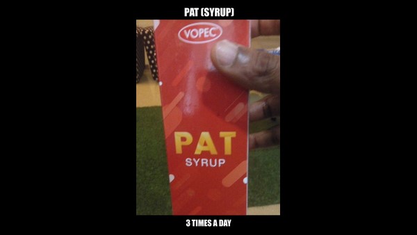 ಪ್ಯಾಟ್‌ ಸಿರಪ್ ಅನ್ನು ದಿನಕ್ಕೆ ಮೂರು ಬಾರಿ