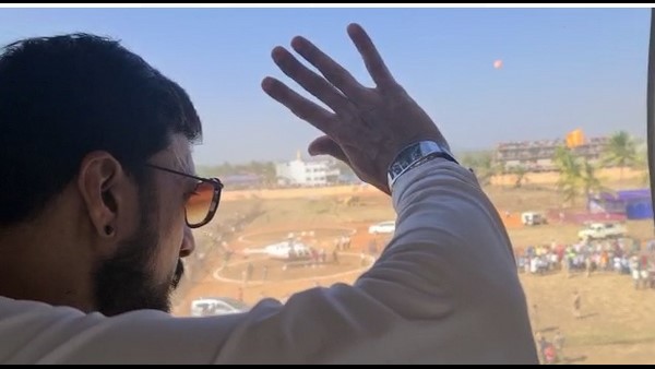 A Fan Ran Into The Helipad While Sudeeps Choper Ready To Fly A Fan Ran Into The Helipad While Sudeeps Choper Ready To Fly