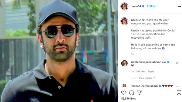 Ranbir Kapoor has tested positive for Covid-19 Ranbir Kapoor has tested positive for Covid-19