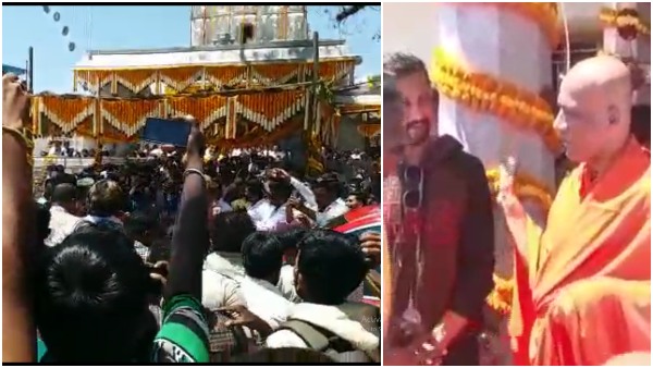 Sudeep visits Kashi Vishweshwara temple in Kolar Sudeep visits Kashi Vishweshwara temple in Kolar