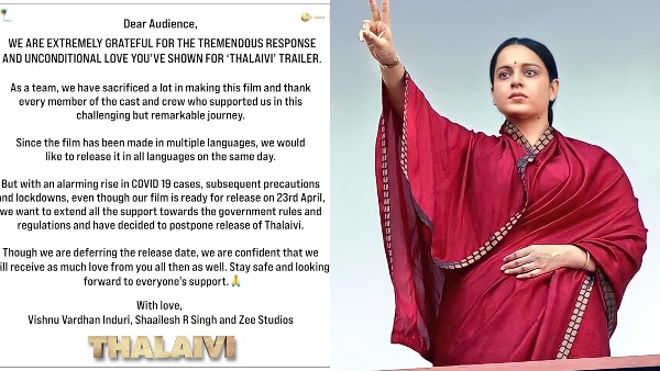 Thalaivi postponed from April 23rd due to Covid-19 cases