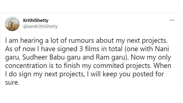  Uppena Actress Krithi Shetty officially confirms three projects rubbishes rumours