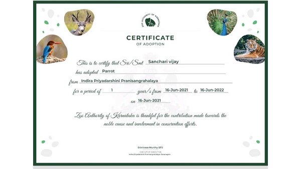 Chakravarthy Chandrachud Adopts Parrot in the Name of Sanchari Vijay Chakravarthy Chandrachud Adopts Parrot in the Name of Sanchari Vijay