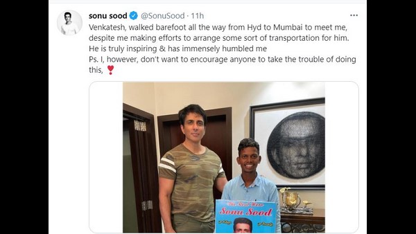 Fan Venkatesh who walked barefoot from Hyderabad to Mumbai for meet Sonu Sood