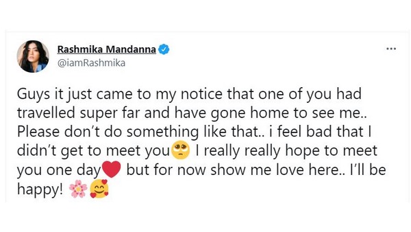 Rashmika Mandanna reaction on fan who went home to meet her Rashmika Mandanna reaction on fan who went home to meet her