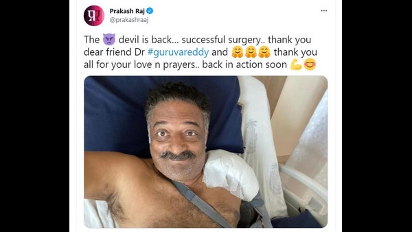 Prakash Raj shares first photo from hospital after surgery, says devil is back