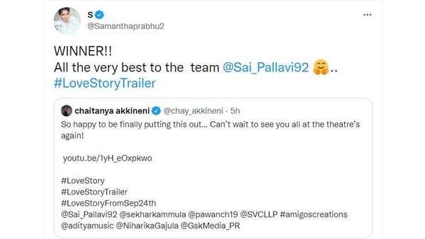 Samantha reacts to Naga Chaitanyas Love Story Trailer Samantha reacts to Naga Chaitanyas Love Story Trailer