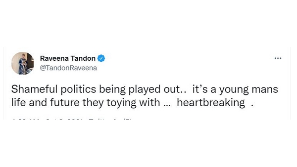 Raveena tandon strongly reacts on Aryan Khan Arrest, she claims Shameful politics being played out