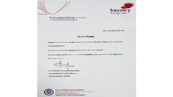 Hospital Released Vikram Health Update, Says He Is Stable Now