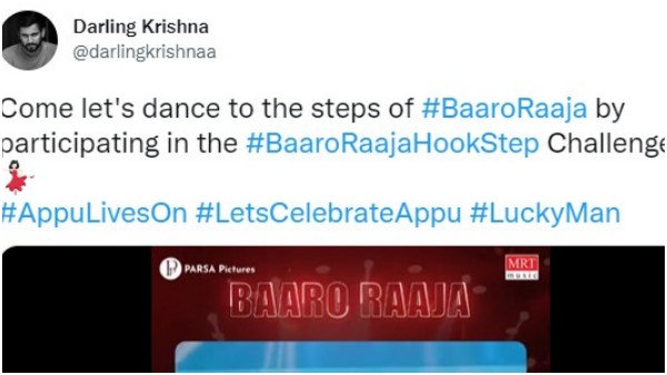 Puneeth Rajkumar Starrer Luckyman Team Gave Baaro Raaja Hook Step Challenge To Fans