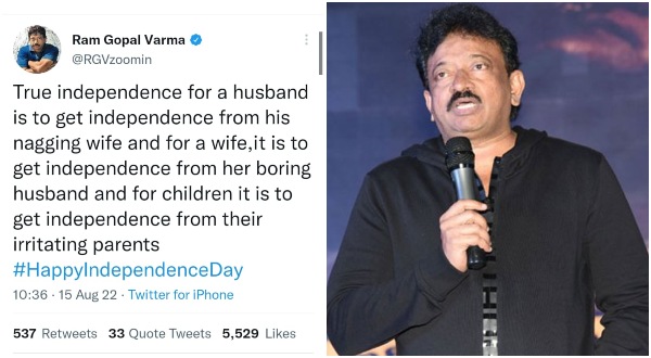 ಸ್ವಾತಂತ್ರ್ಯದ ಆರ್‌ಜಿವಿ ಟ್ವೀಟ್ 