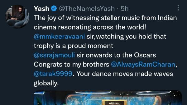 ಆರ್ ಆರ್ ಆರ್ ಚಿತ್ರಕ್ಕೆ ಶುಭ ಕೋರಿದ ಯಶ್ 