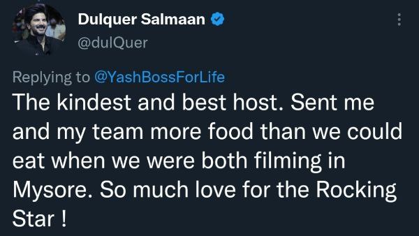 ಯಶ್ ಬಗ್ಗೆ ದುಲ್ಕರ್ ಟ್ವೀಟ್ 