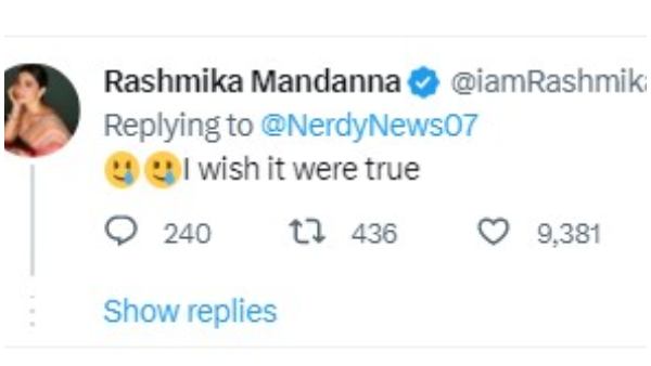 ರಶ್ಮಿಕಾ ಮಂದಣ್ಣ ಪ್ರತಿಕ್ರಿಯೆ 