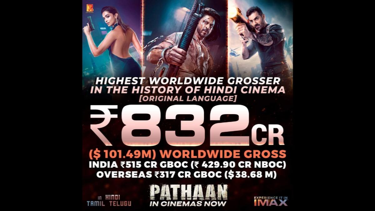 ವಿಶ್ವ ಬಾಕ್ಸ್ ಆಫೀಸ್‌ನಲ್ಲಿ 800 ಕೋಟಿ ಕ್ಲಬ್ ಸೇರಿದ ಪಠಾಣ್ 