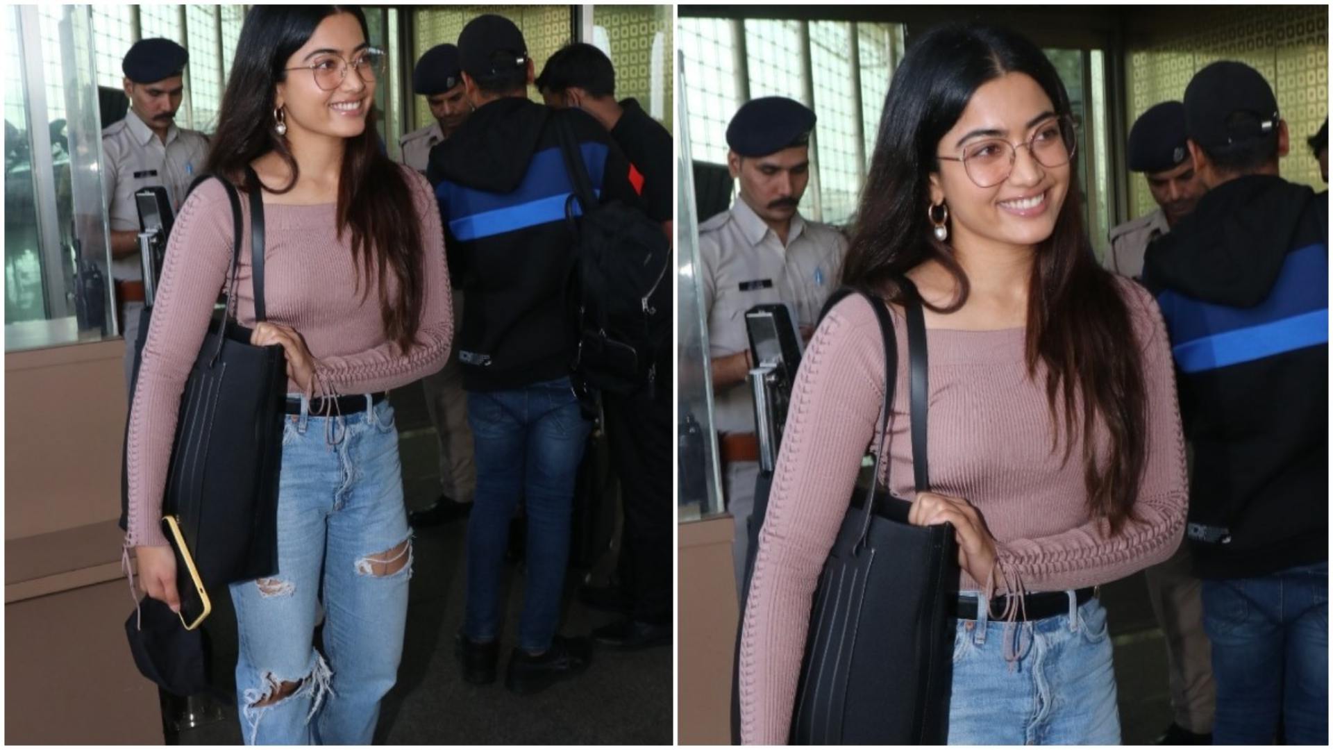 Rashmika Mandanna seen at air port wearing 2 lakh worth dress Rashmika Mandanna seen at air port wearing 2 lakh worth dress