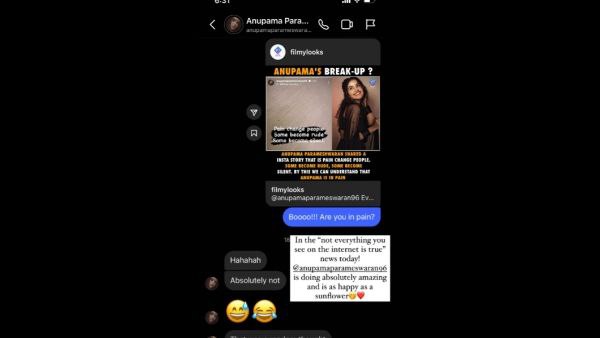 Anupama Parameswaran herself clarifies about breakup news via instagram story 